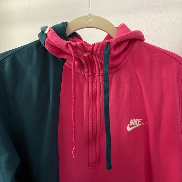 NIKE sz M DIY Fleece Hoodie Half Zip Pink Blue Half Long Sleeve - Picture 2 of 15